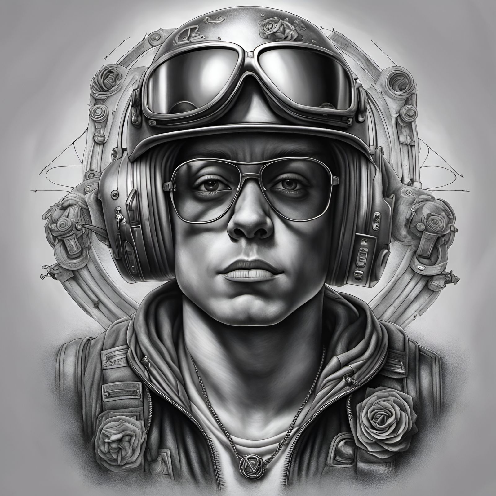 Hyperrealistic Portrait with Rococo Details in Graphite Styl...