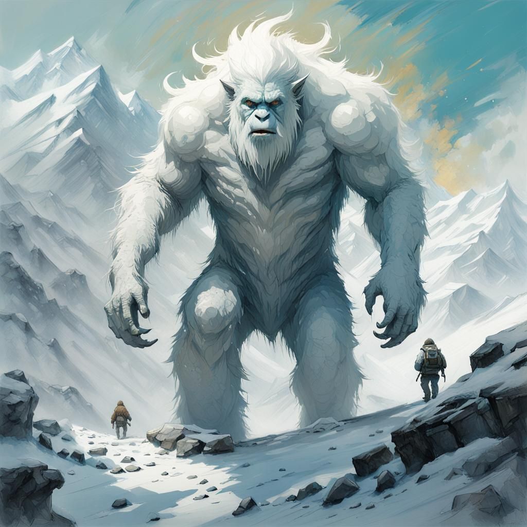 Yeti Ascends Mountain in Digital Pointillism