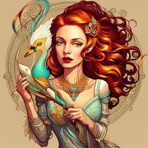 Steampunk Swan Goddess in Luminous Colors