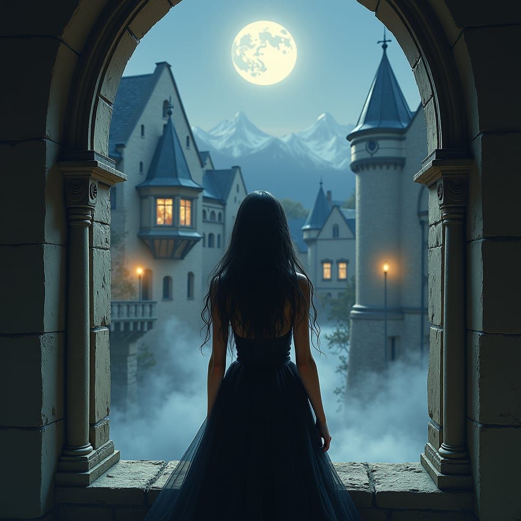Gothic Woman in Castle Window, Fantasy Art
