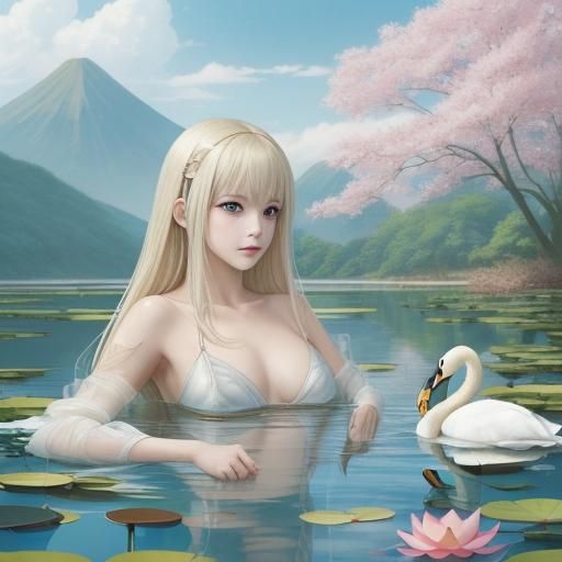Wild Swans in Lotus Lake: Anime Style