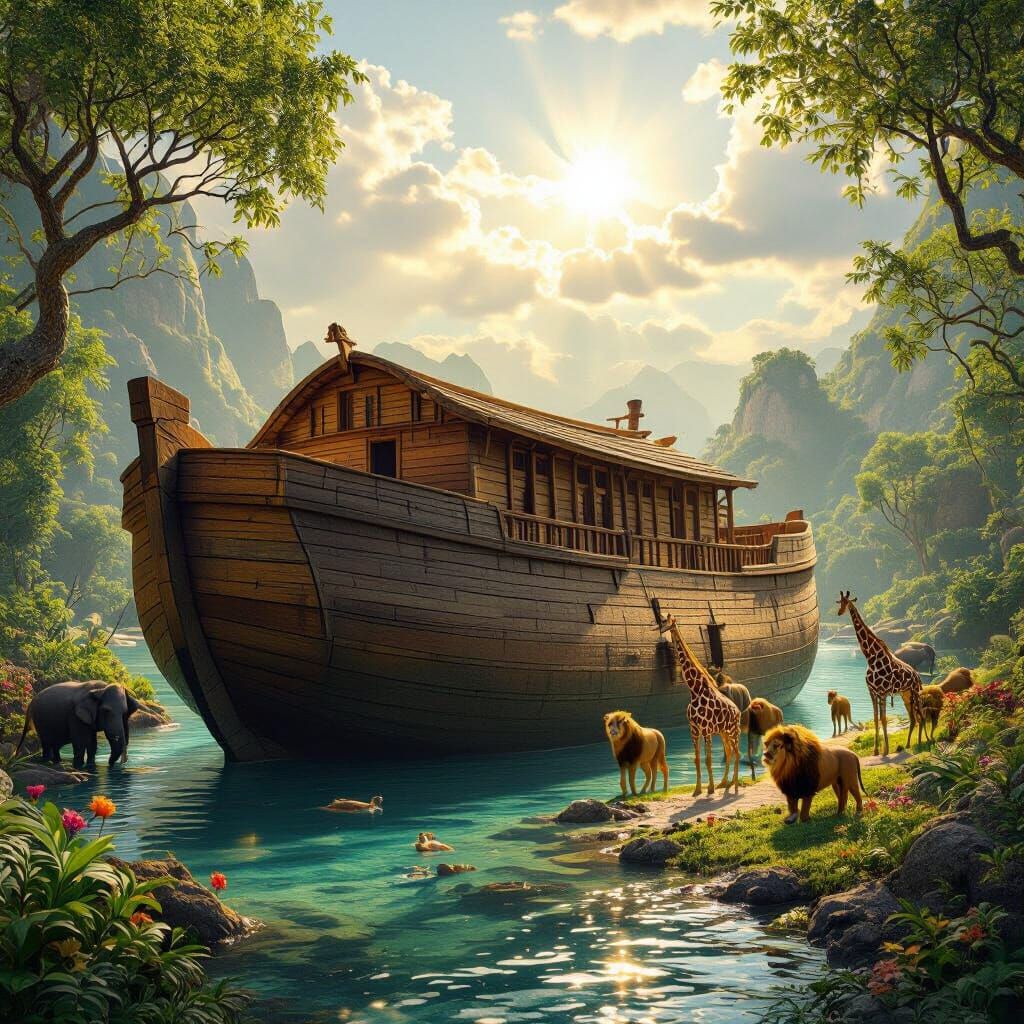 Hyper-Realistic 3D Rendering of Noah's Ark in Eden