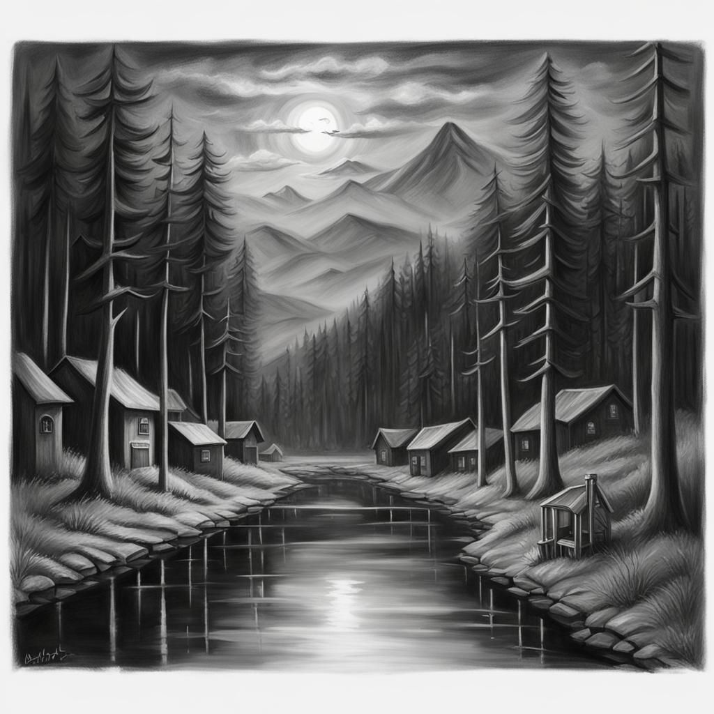 Film Noir Landscape in Pencil Sketch Style