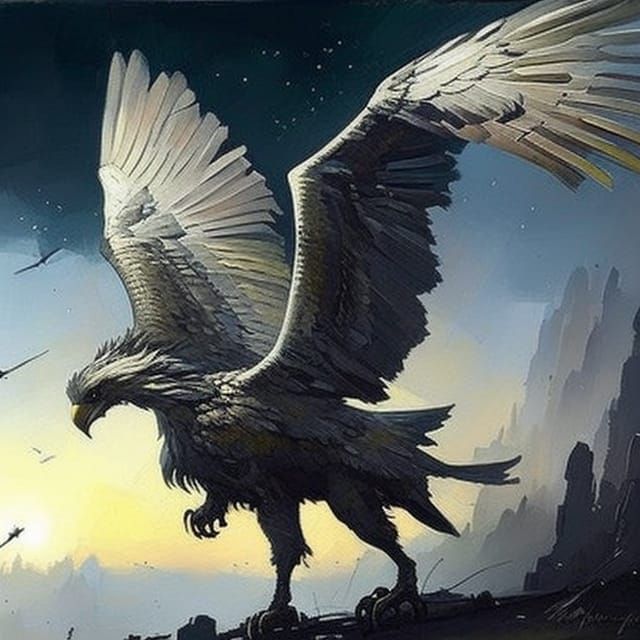 Flying Gryphon in Detailed Matte Oil Painting