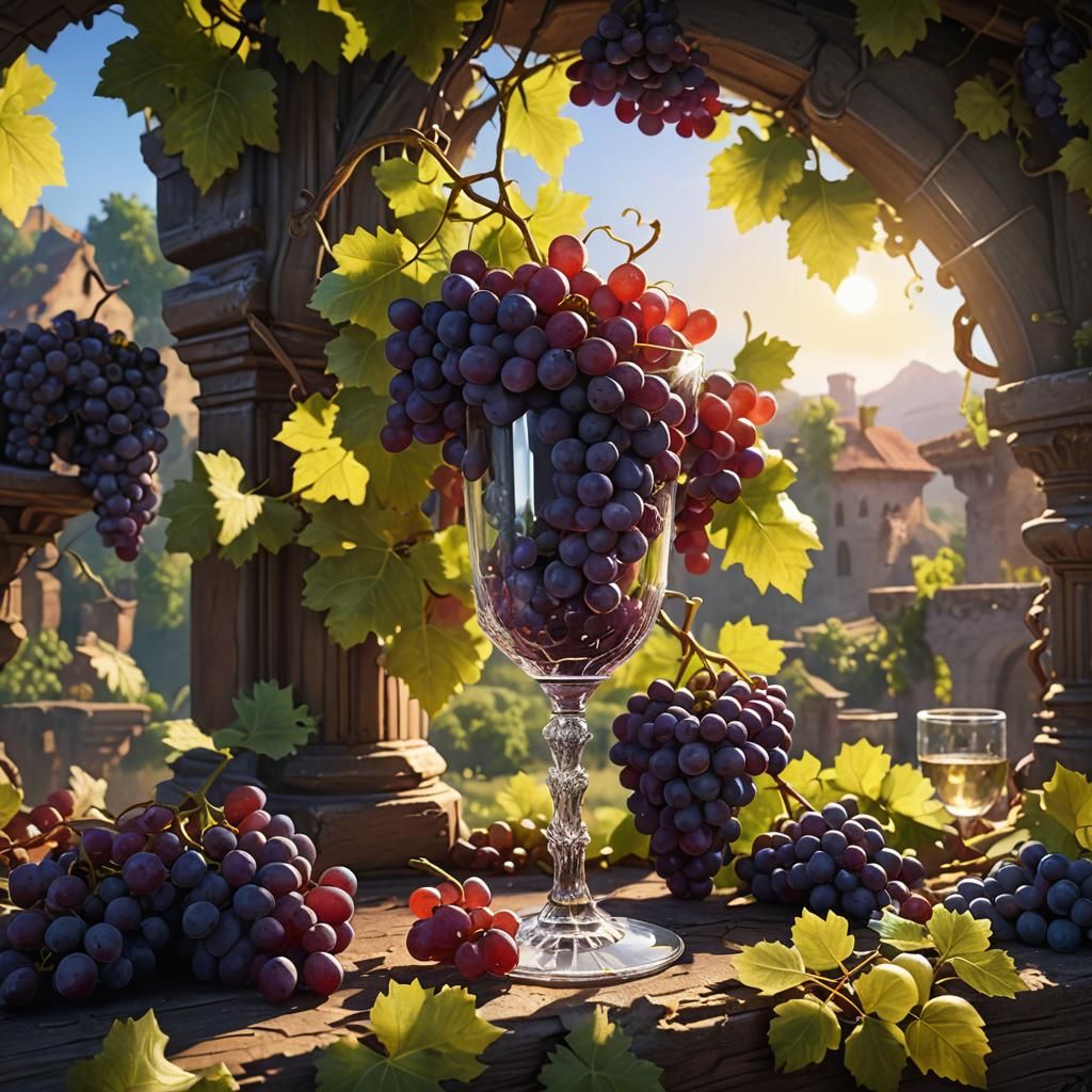 Sunlit Grapes in Glass: Fantasy Concept Art