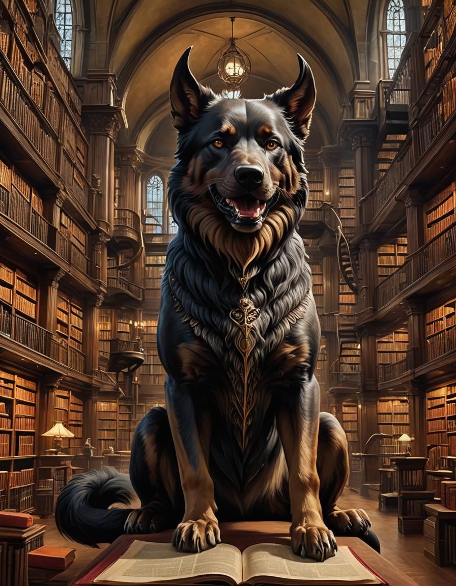 Hellhound Librarian in Magical Tower Library