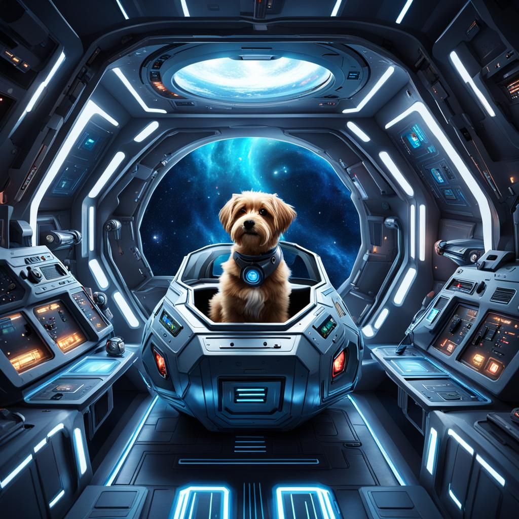 Dog Piloting Spaceship on Interstellar Journey