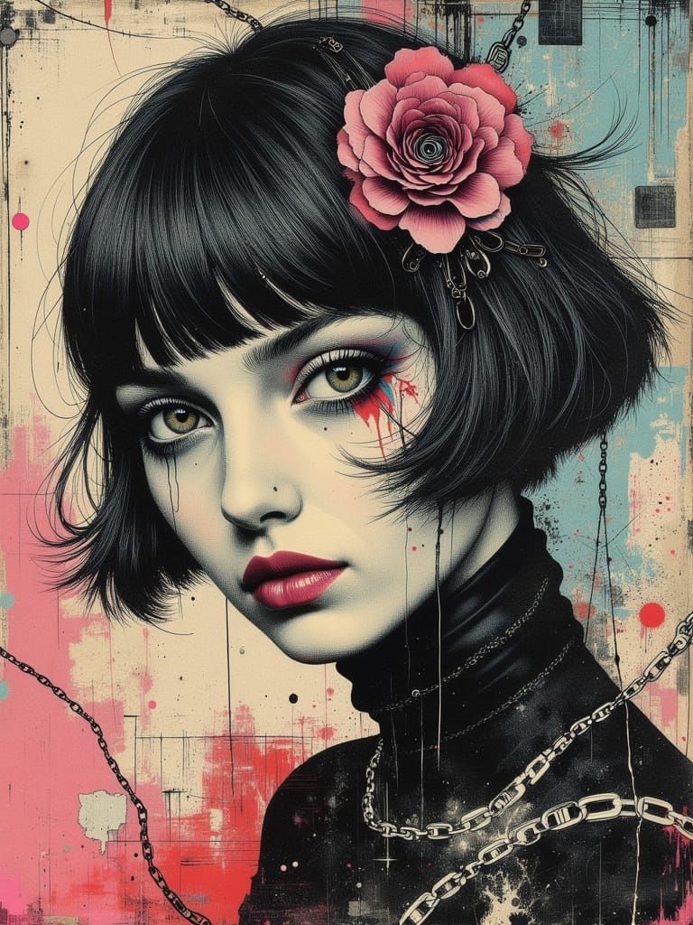 Gothic Portrait of a Melancholic Woman in Abstract Style