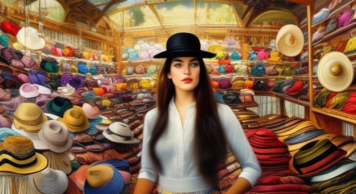 Girl in Elegant Hat, Oil Painting