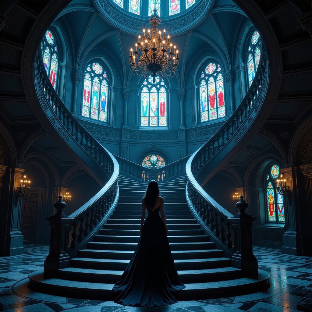 Paradox Stairs in Gothic Castle, Dreamlike