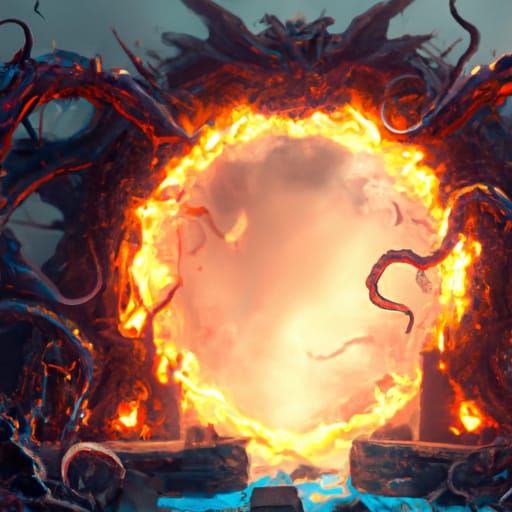 Horrifying Fiery Portal with Tentacles