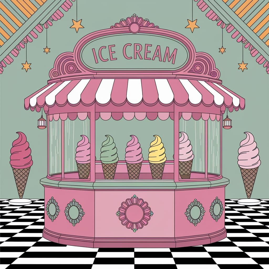 Charming Pastel Ice Cream Booth in Retro Style