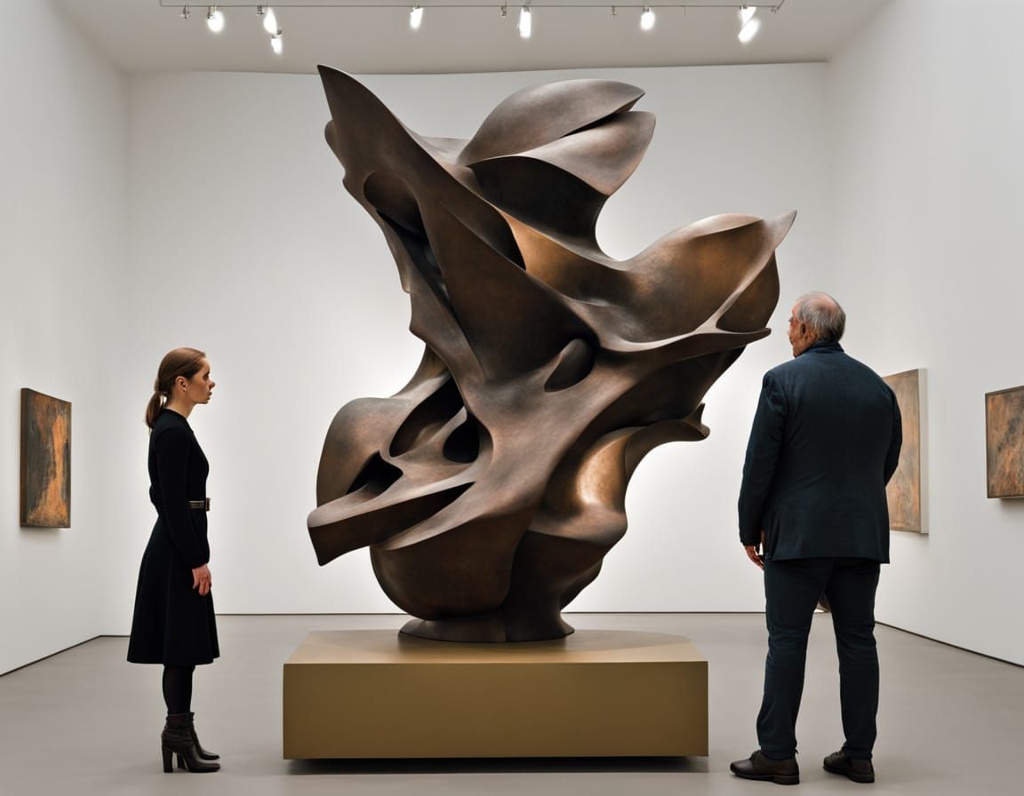Couple Contemplates War's Brutality in Abstract Sculpture