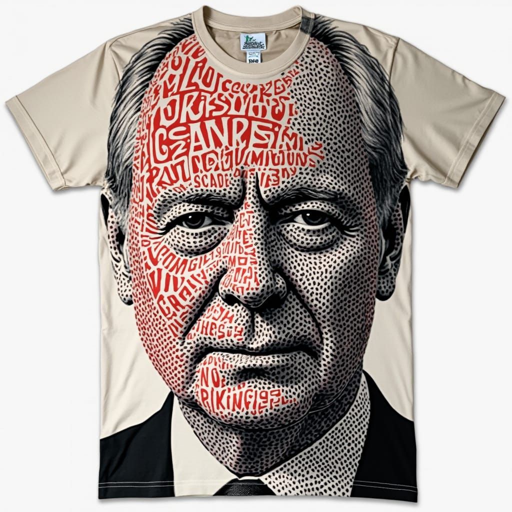 Politician Portrait T-Shirt with Abstract Text Face
