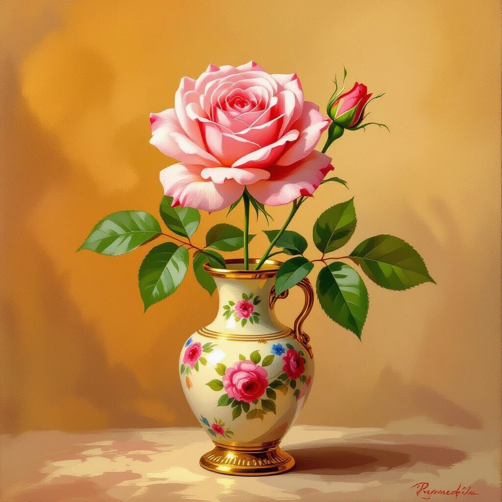 Velvety Red Rose in Impressionistic Style