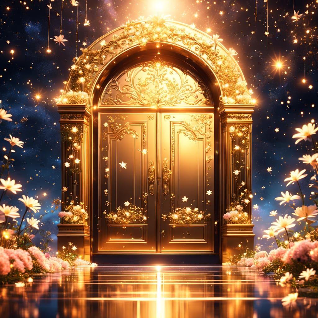 Golden Door Floating in Night Sky