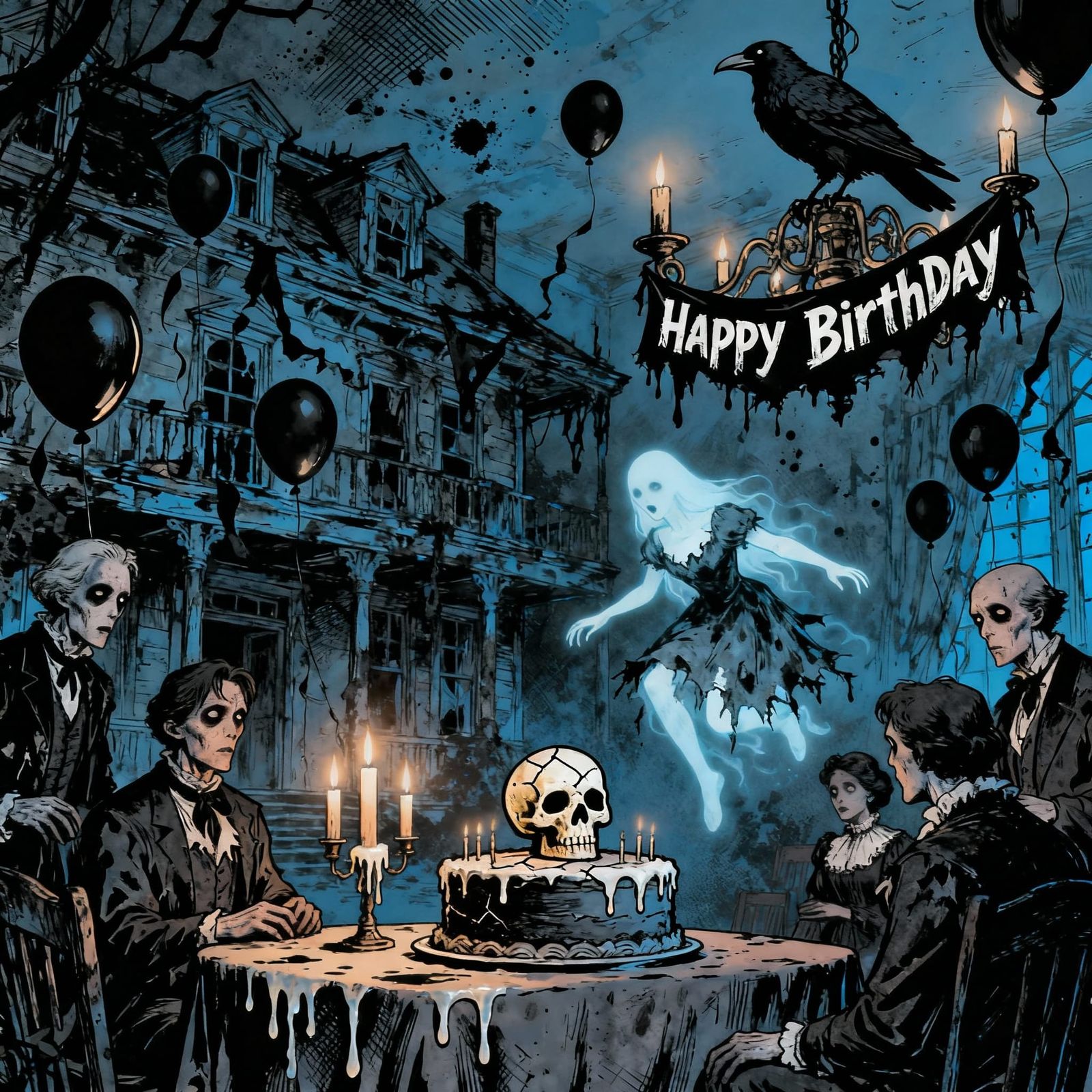 Haunted Birthday Party In Horror Comic Style
