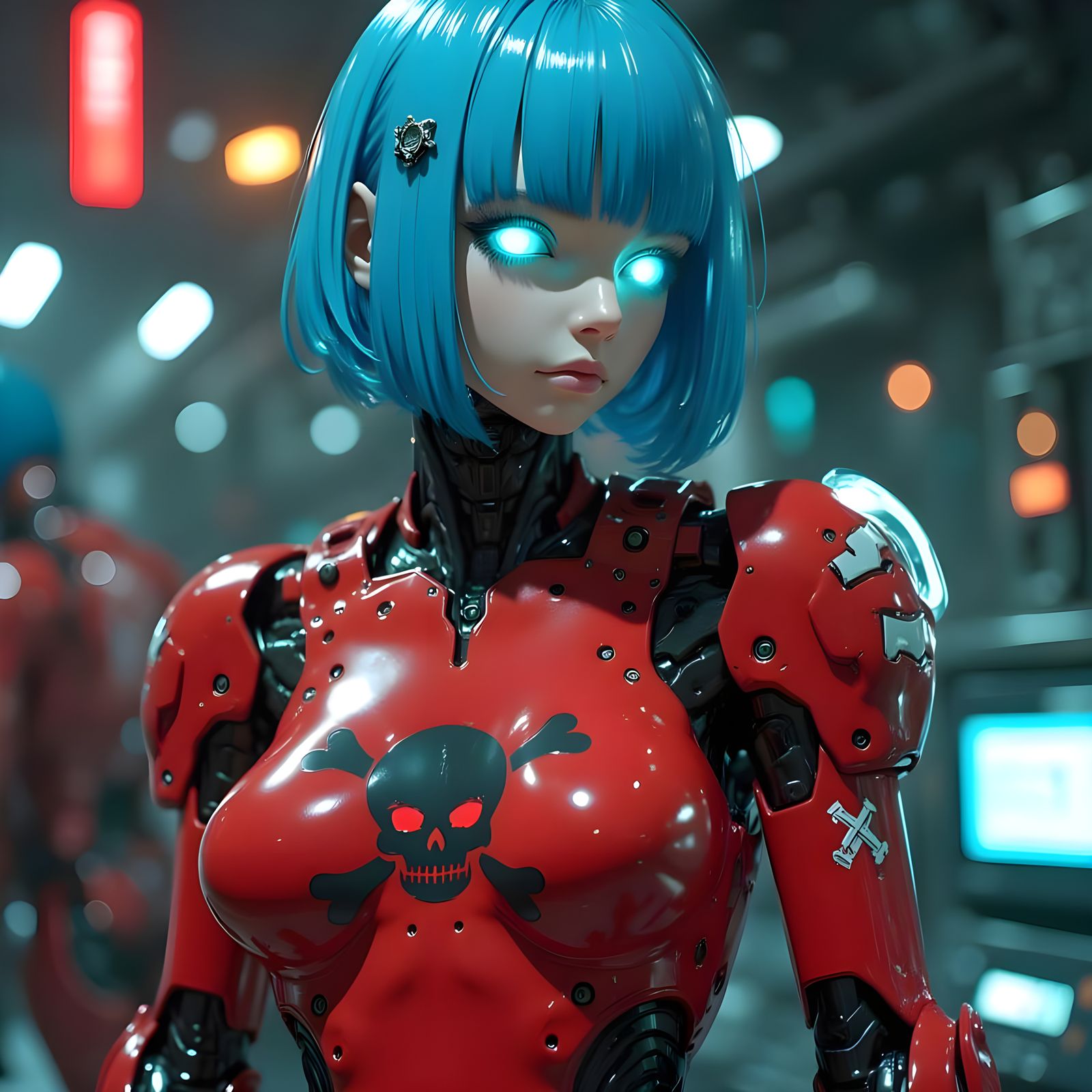 Cyberpunk Space Pirate Goddess in Epic Red Armor
