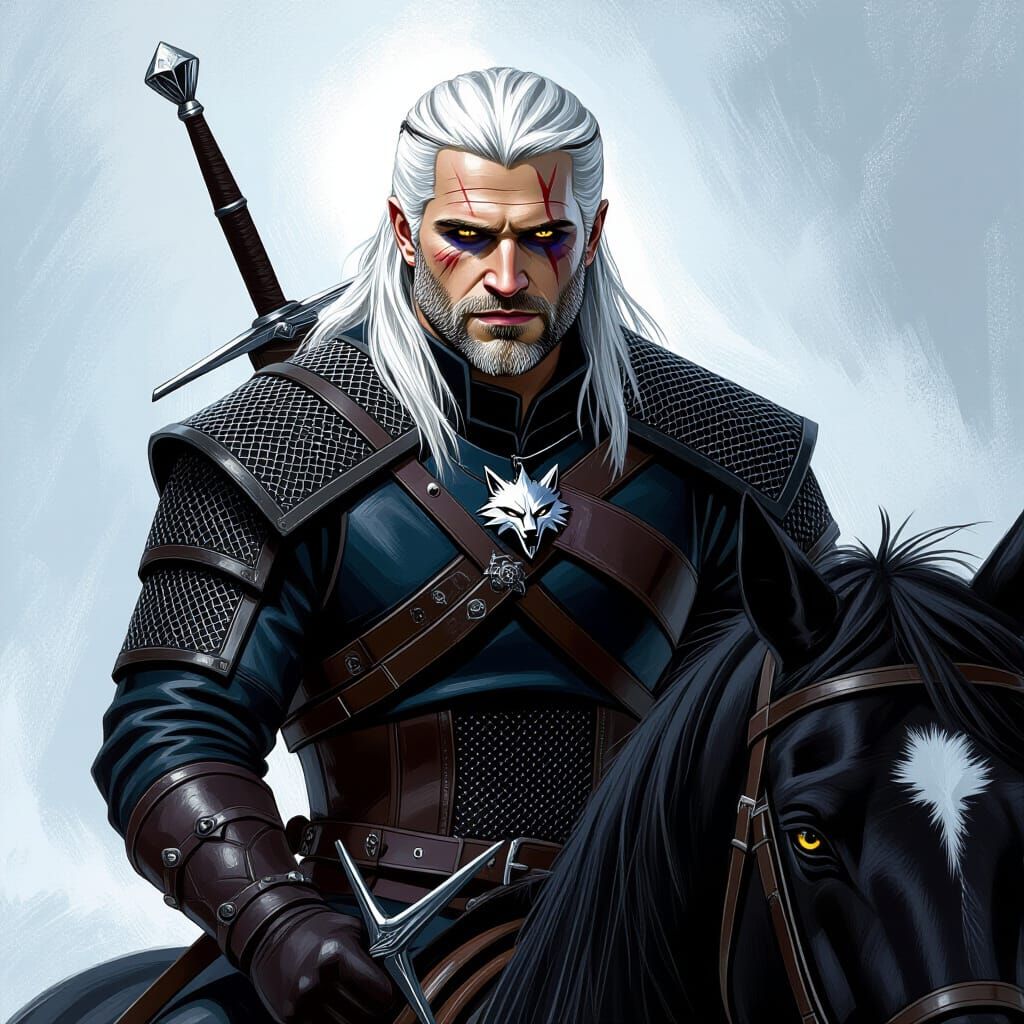 Geralt of Rivia Portrait in Dark Fantasy Style