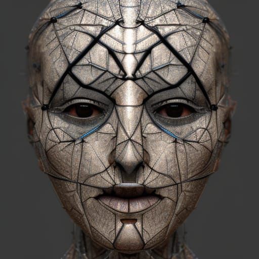 Fiery Android Portrait in Steampunk Solarpunk Style