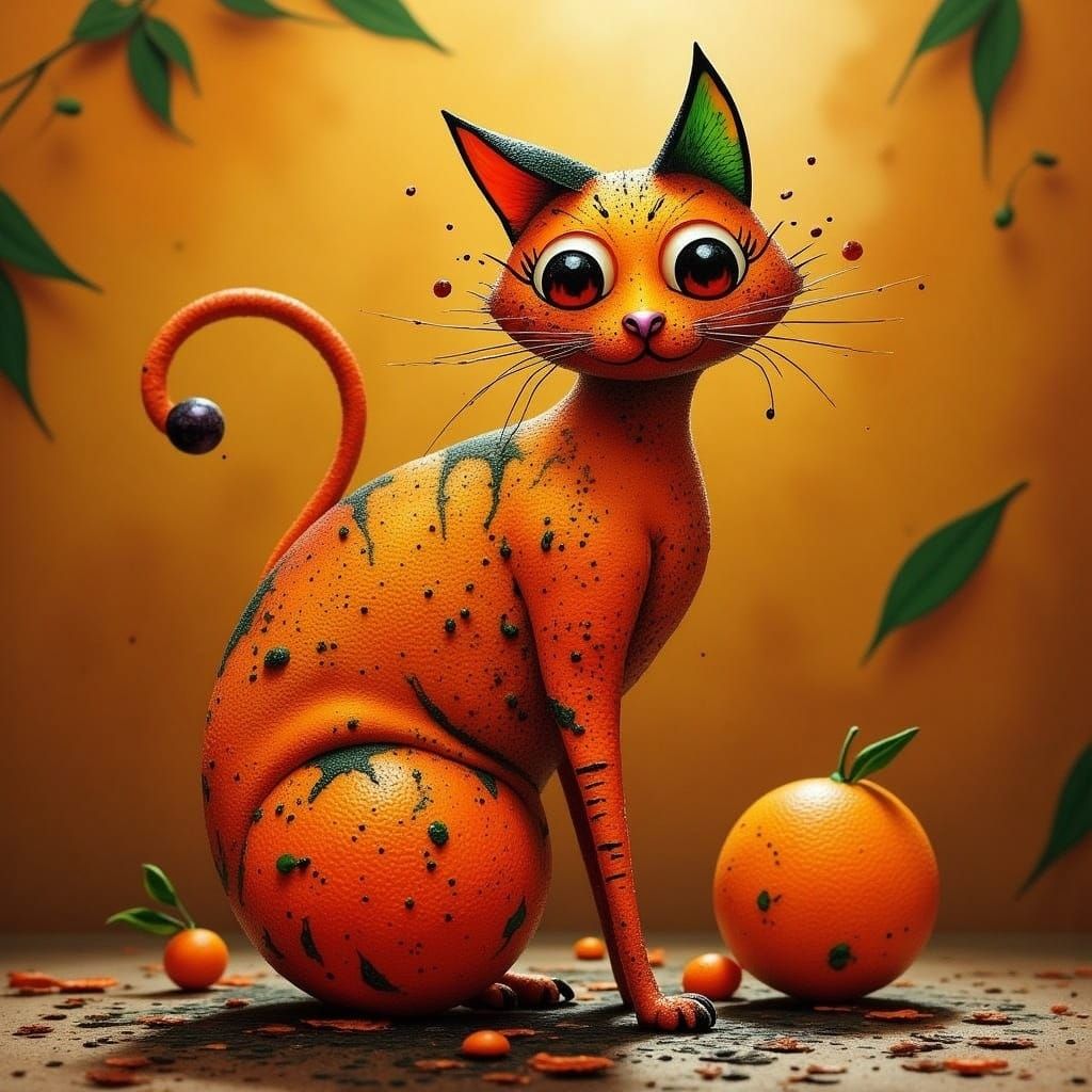 Whimsical Orange Cat Sculpture in Vibrant, Juicy Oranges