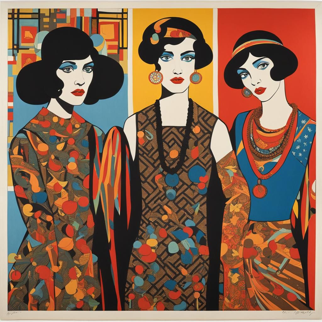 Three Girls in Mixed Illustration Styles