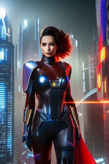 Beautiful Woman in a Futuristic Cityscape
