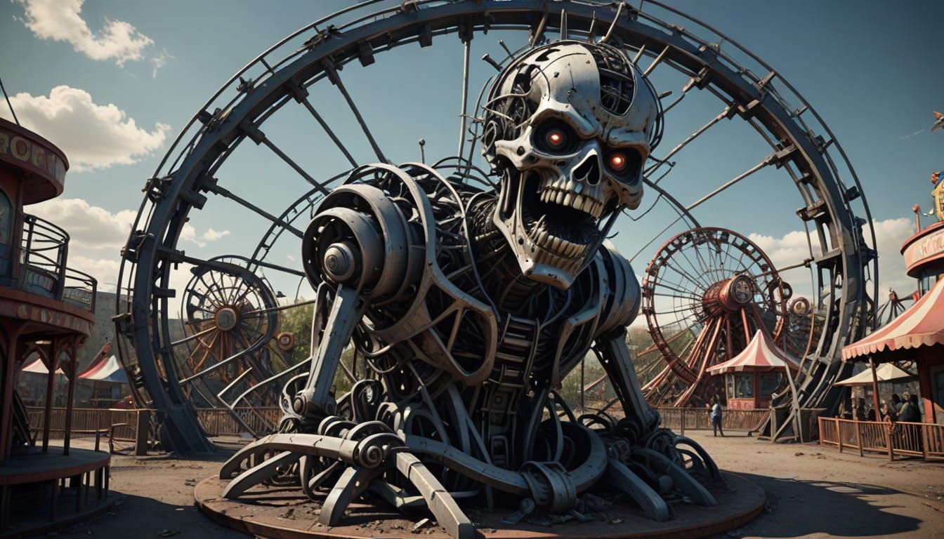 Surreal Amusement Park Ride Disintegrates in Cyberpunk Horro...