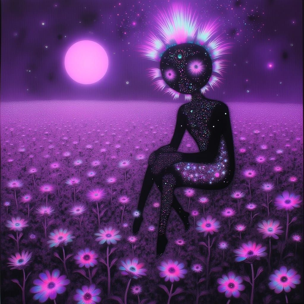 Vibrant Purple Hues in an Otherworldly Scene with Alien Crea...