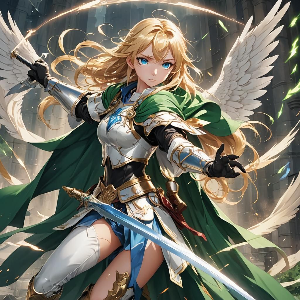 Anime Angel with Sword in Fighting Stance