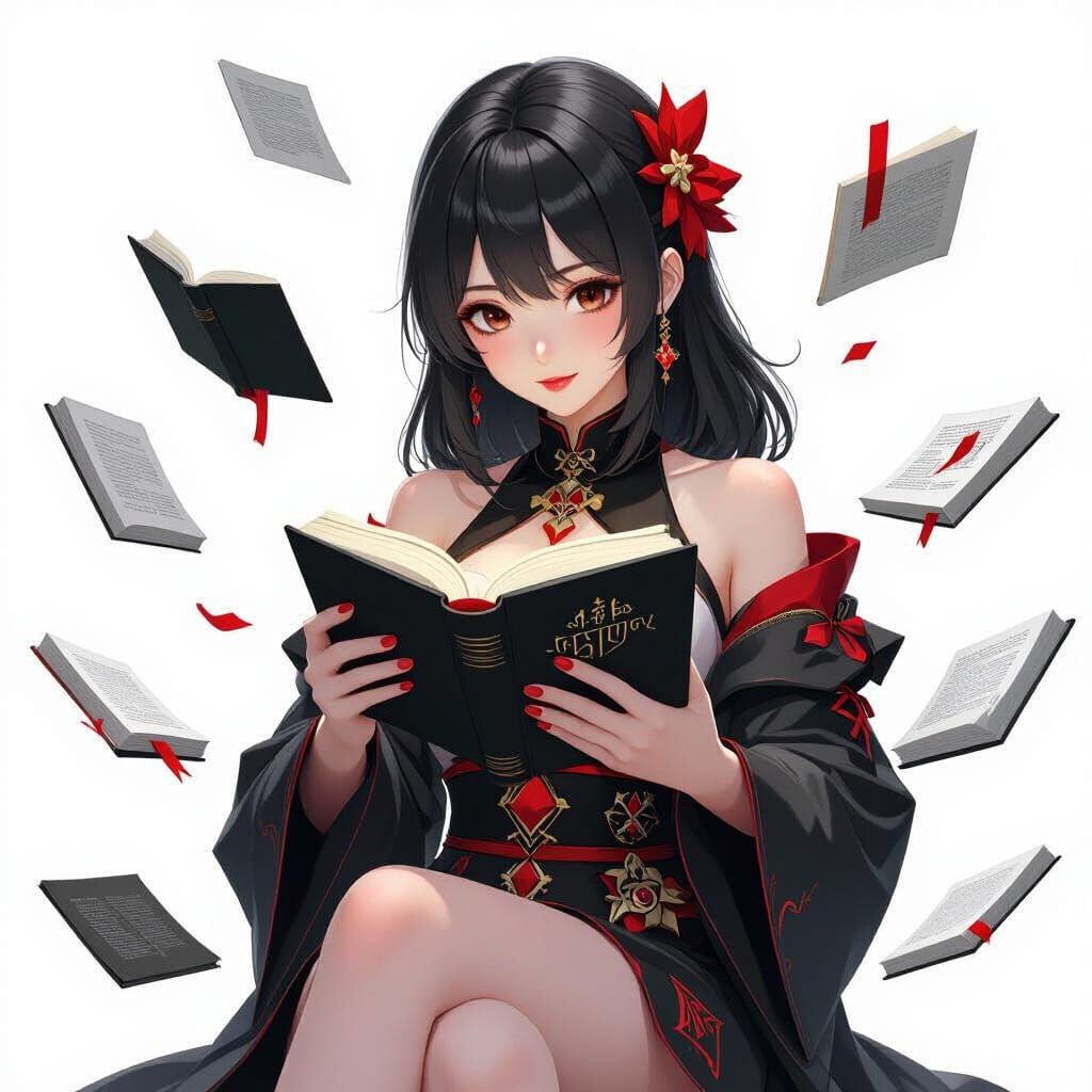 Woman Reading Book in Detailed 3D Anime Style