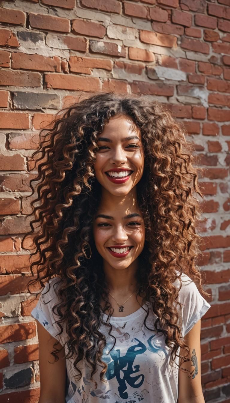 Smiling Woman in Urban Street Art Style