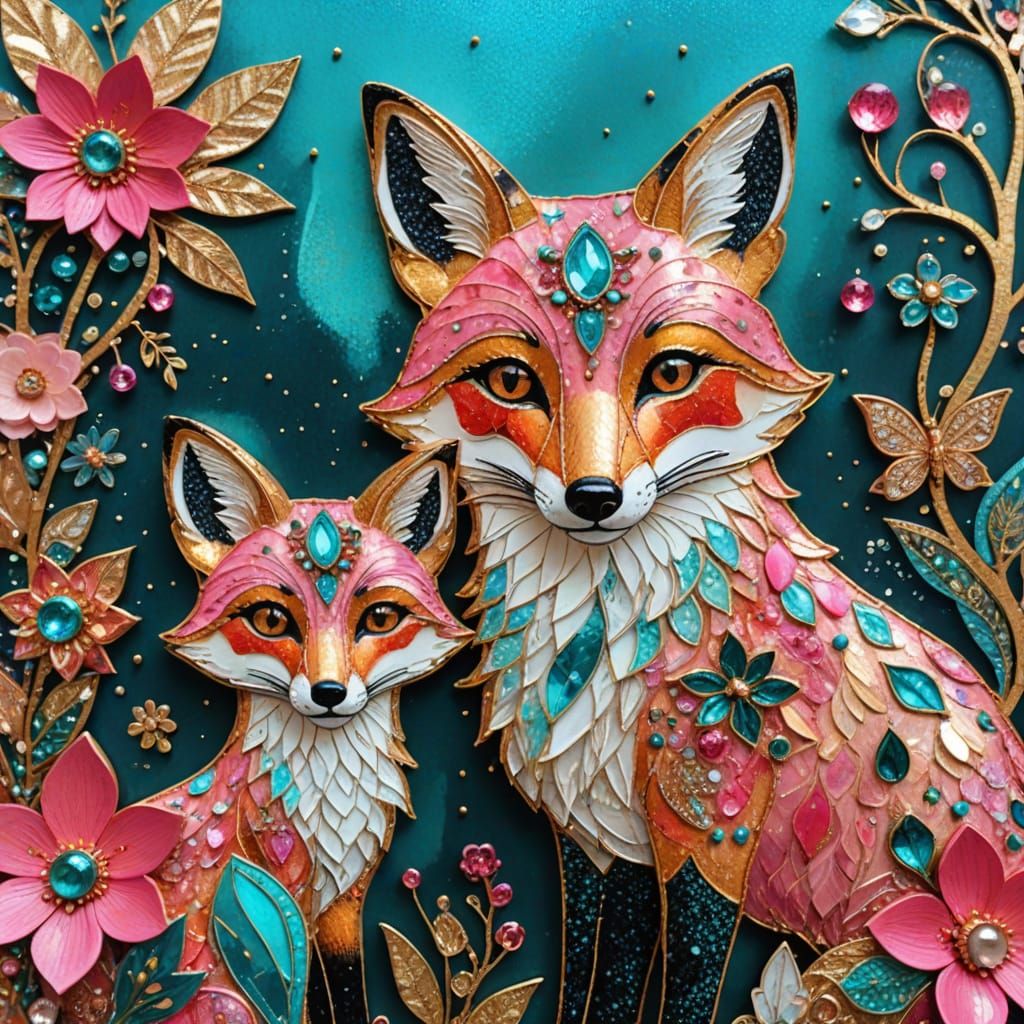 Whimsical Fox and Fairy Collage in Vibrant Colors