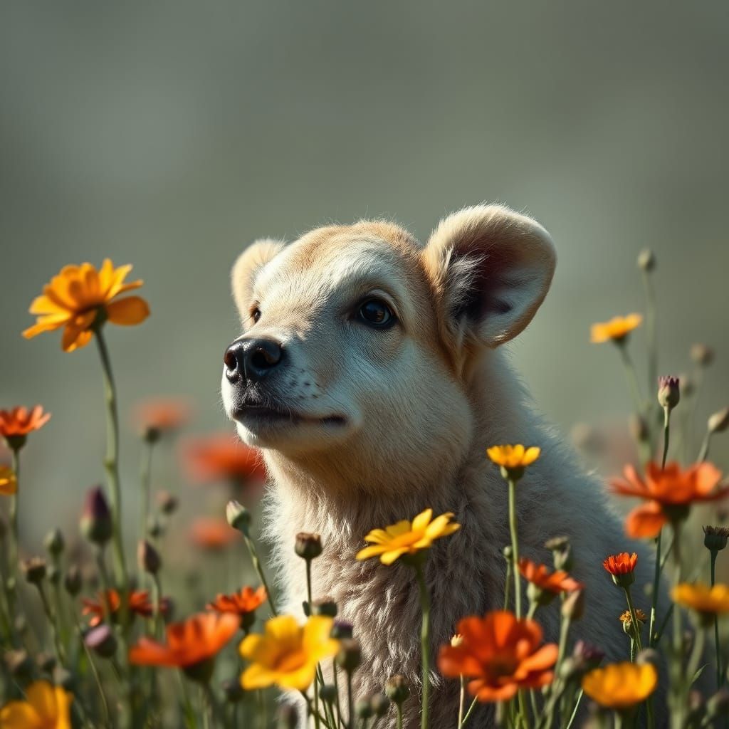 Cute Rabbit on Flower Path