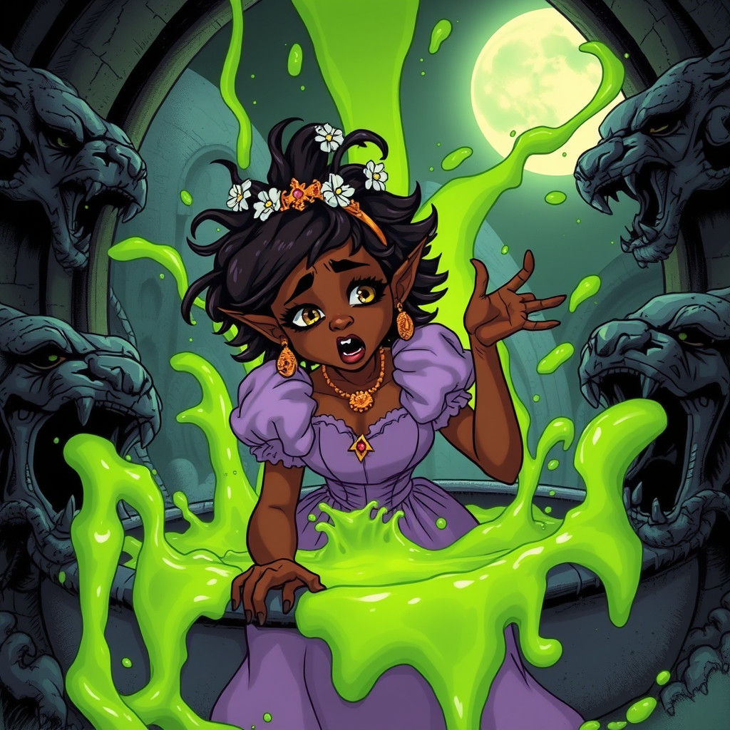 Princess Engulfed in Slime, Cartoon Style