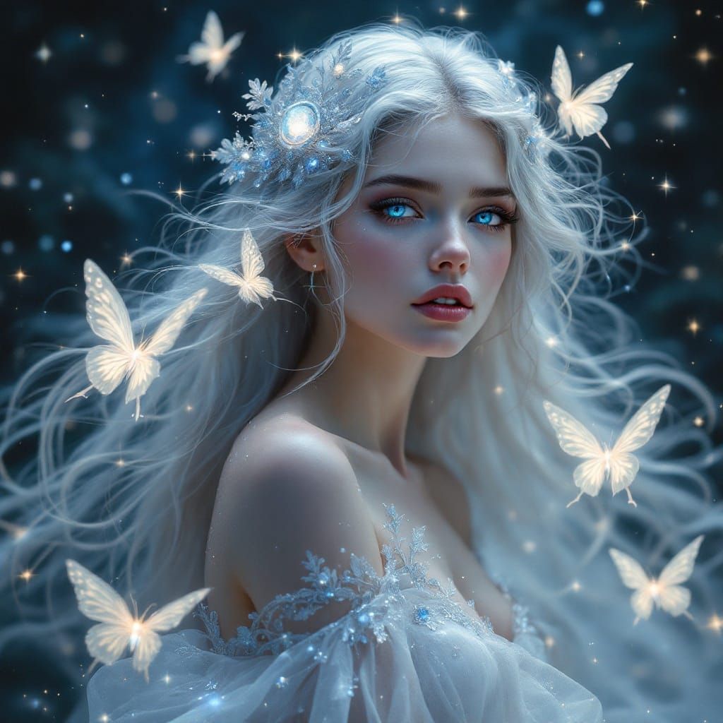 Ethereal Fairy Queen Amidst Celestial Whirlwind