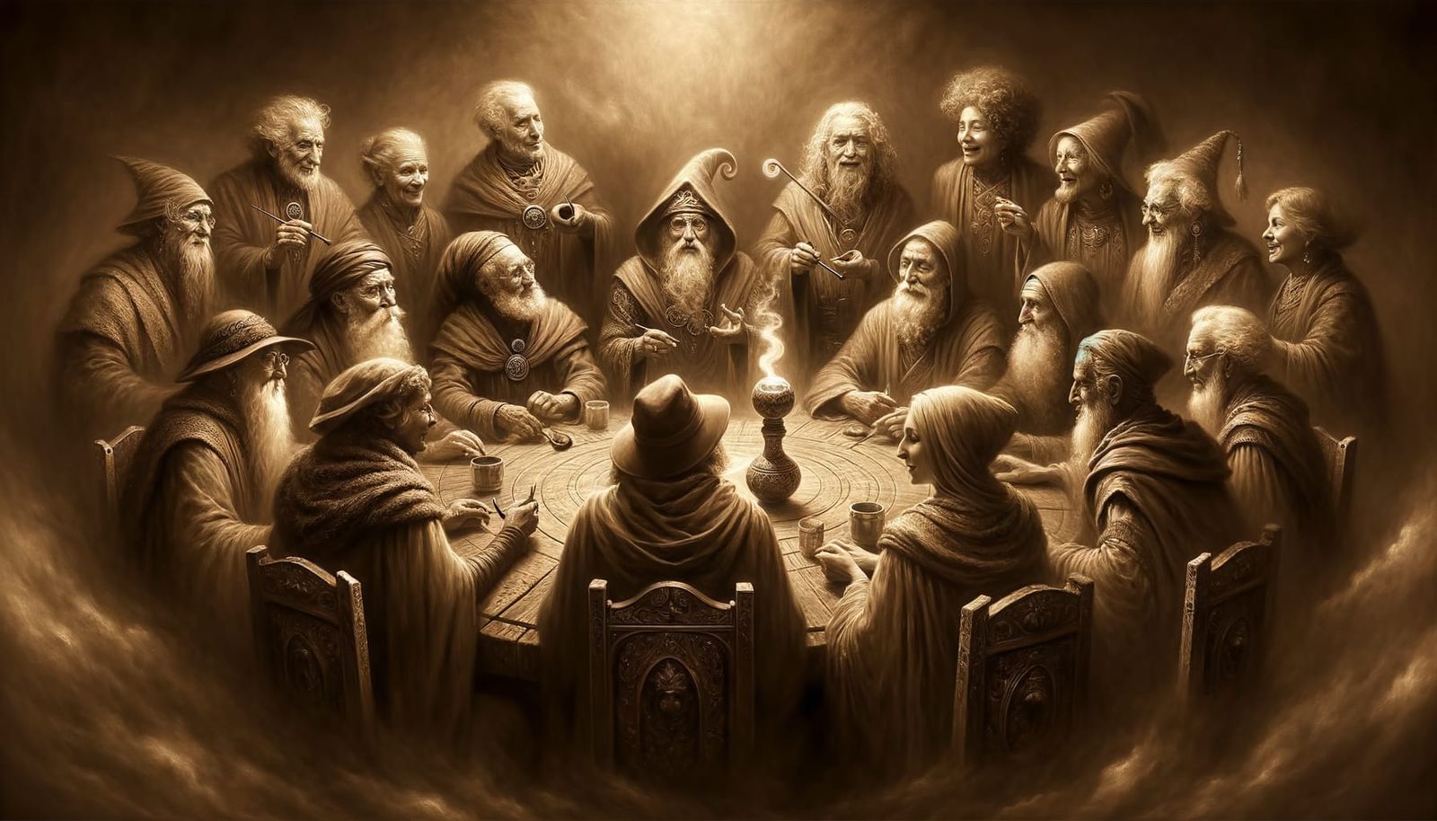 Wizards and Witches Circle in Romantic Style