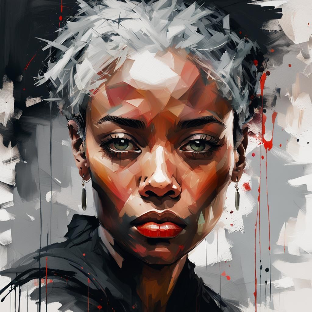 Impressionist Portrait of Ebony Girl in Fauvist Style