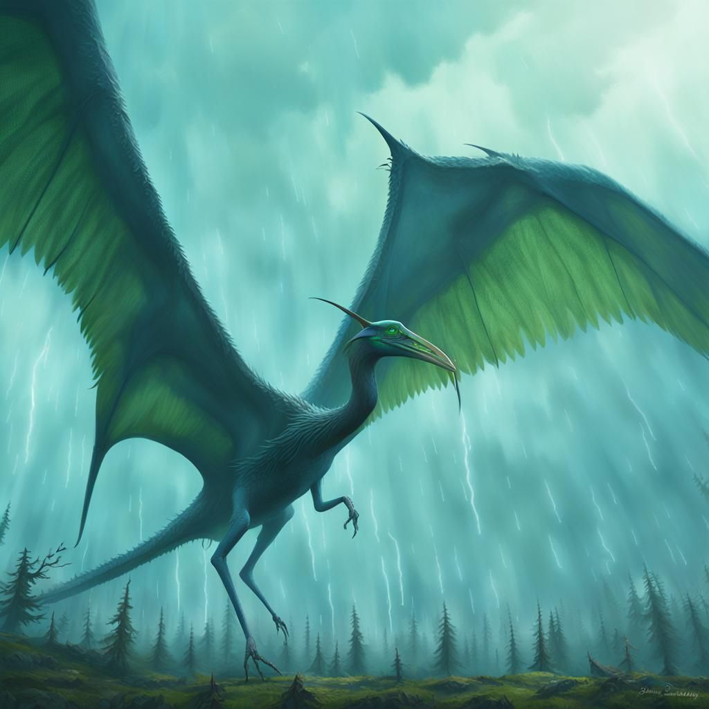 Quetzalcoatlus in Misty Sky, Simon Stalenhag Style