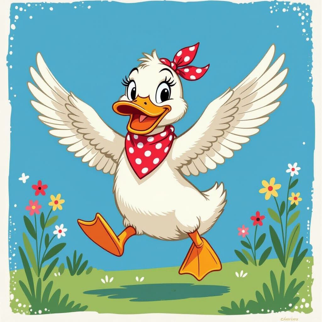 Cheerful Duck with Bandana in Whimsical Style