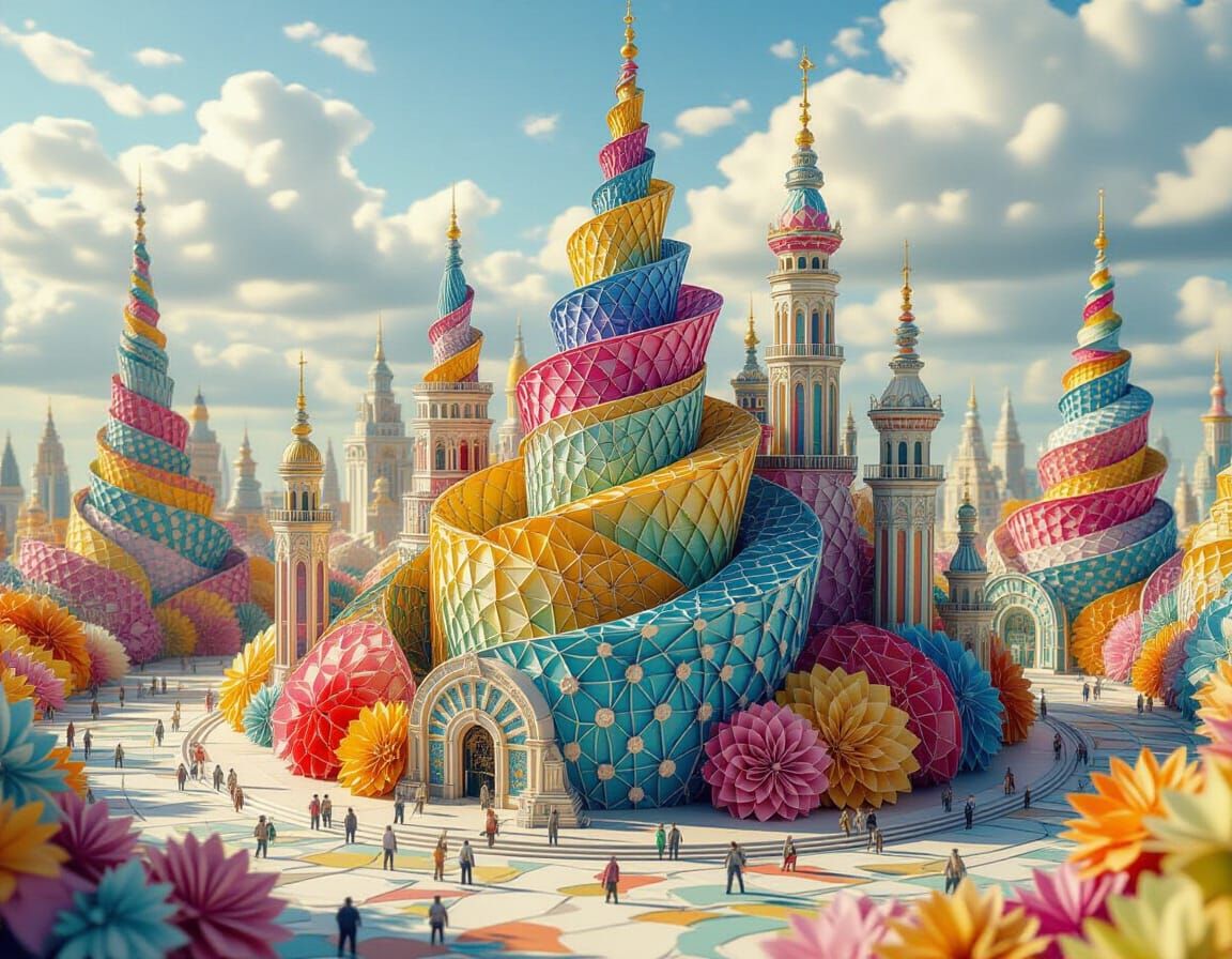 Alien City of Swirling Origami Buildings
