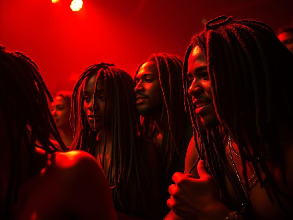 Moody Concert Scene with Vibrant Dreadlocks