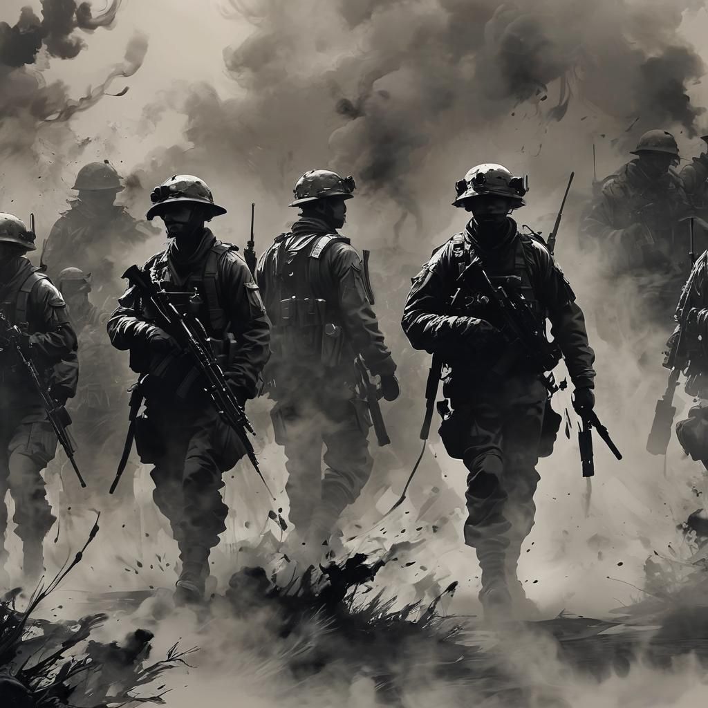 Imposing Army of Soldiers in Silhouette Art