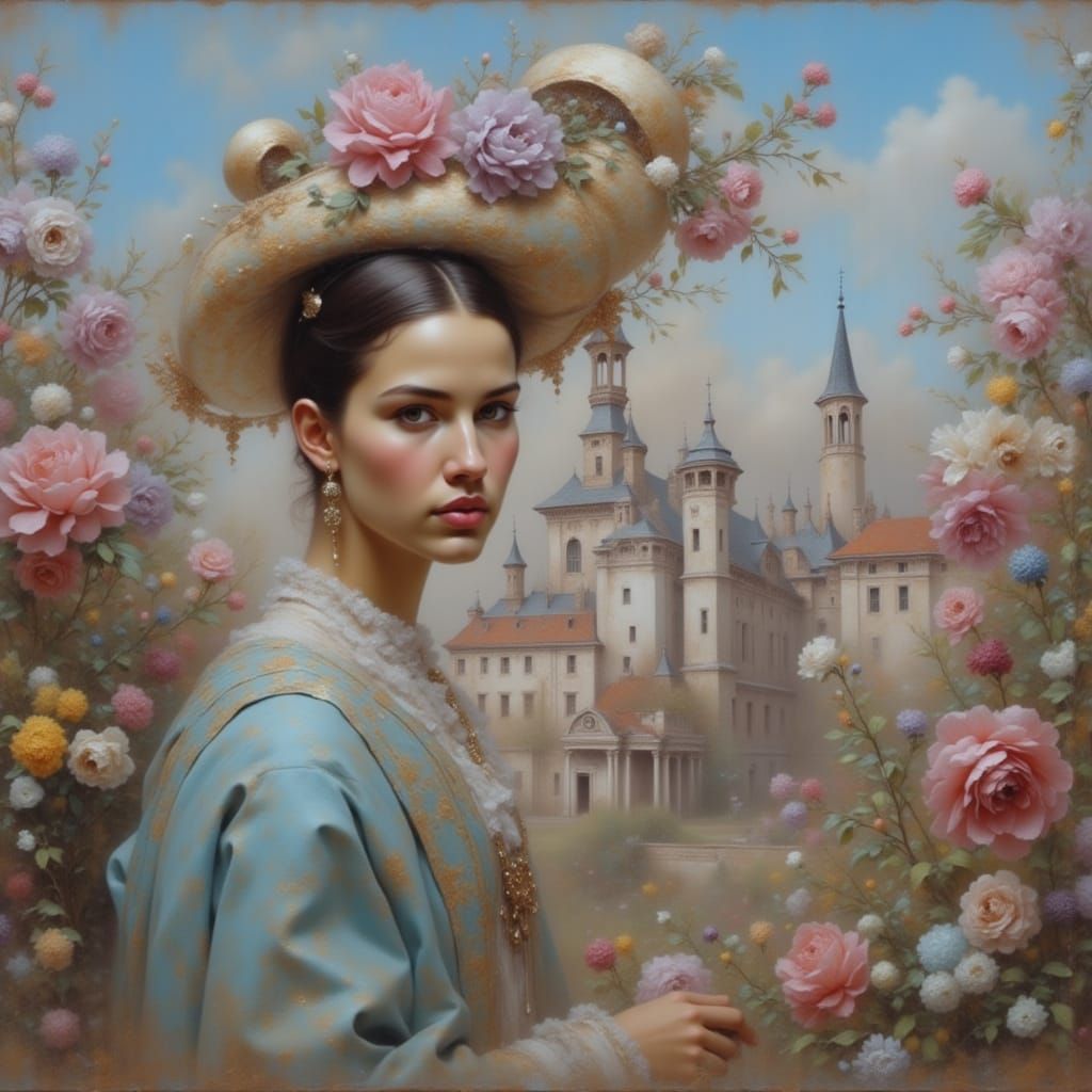 Renaissance Woman Portrait with Turquoise Glow