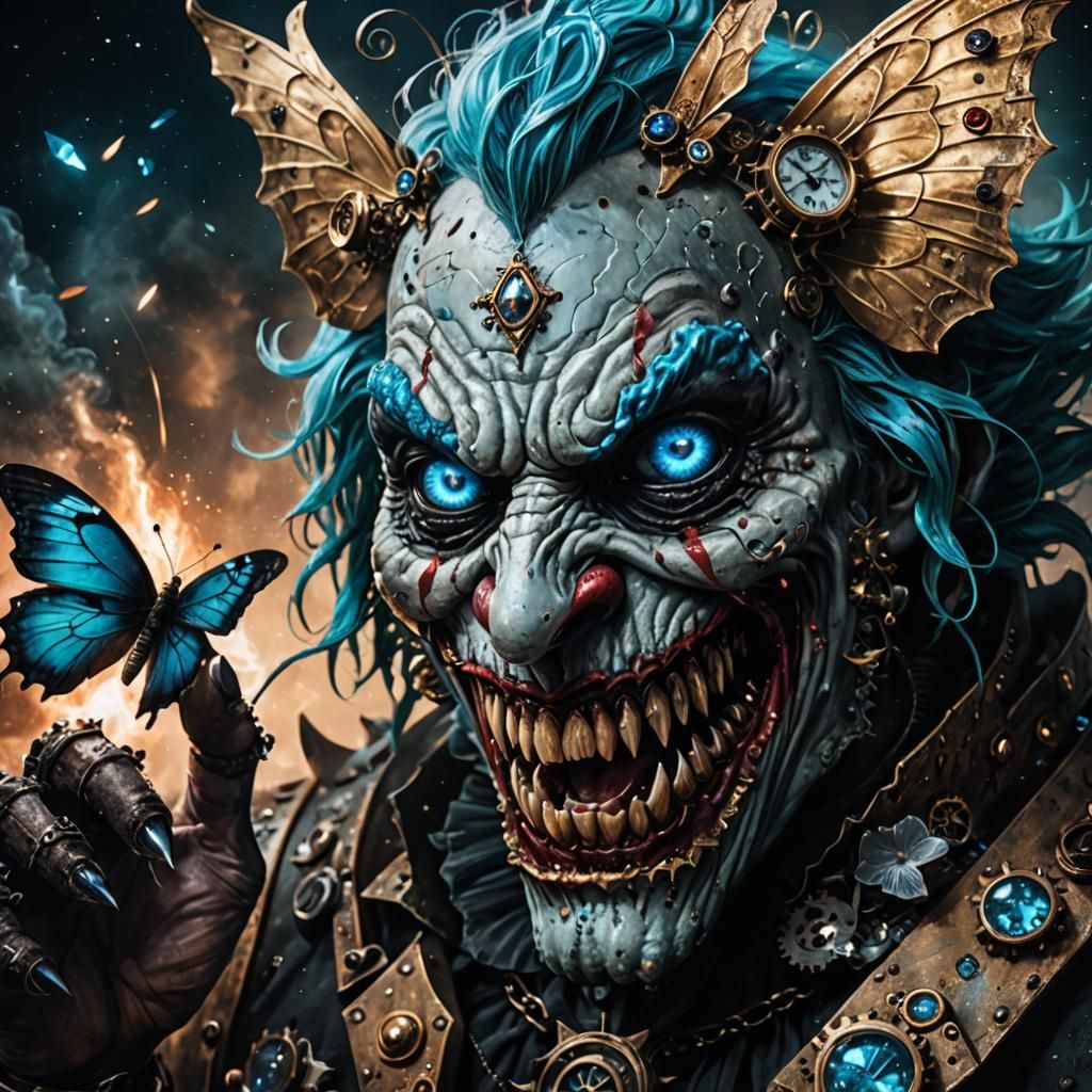 Dark Fantasy Monster with Clown Face in Gothic Abyss