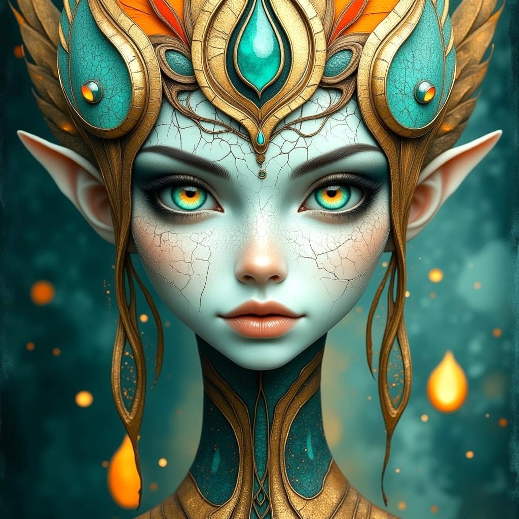 Ethereal Fantasy Maiden with Emerald Eyes and Headdress