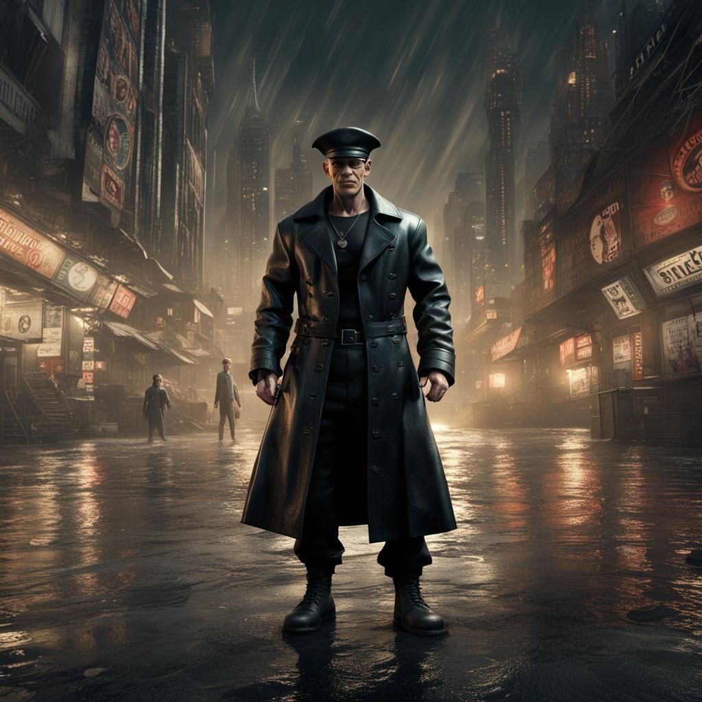 Popeye as Matrix Neo: Detailed Digital Matte Painting