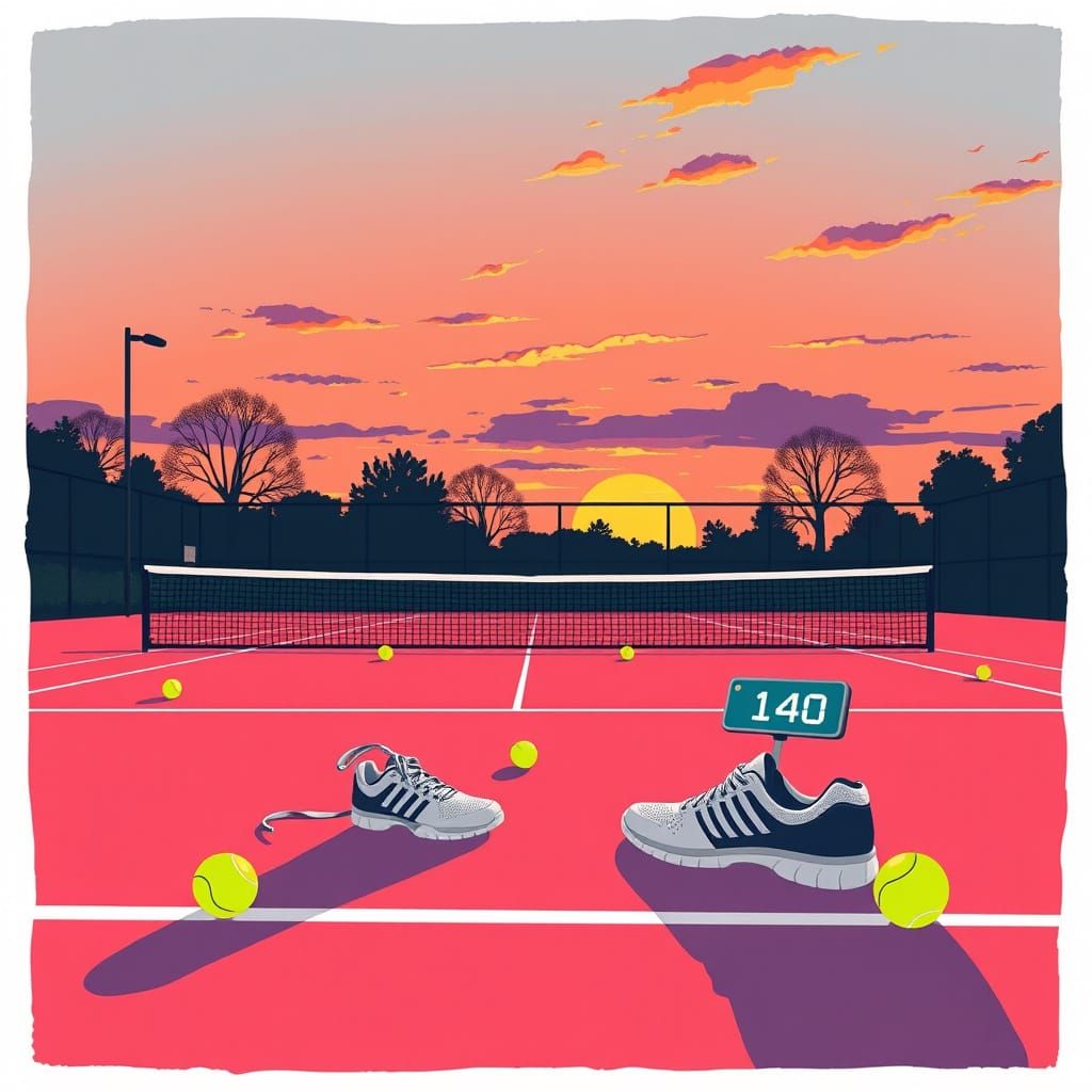 Tennis Court Sunset: Minimalist Abstract Illustration