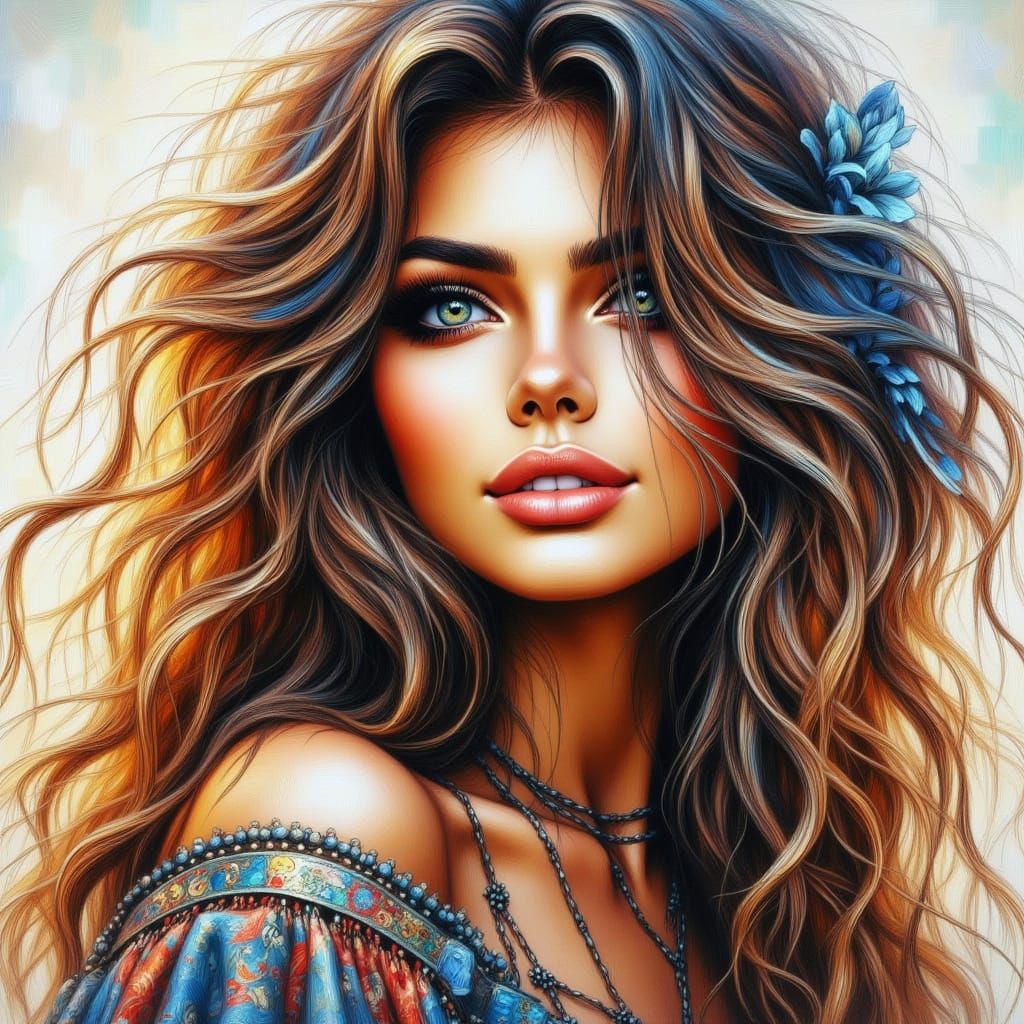 Beautiful Lady in Masterpiece Watercolor Style