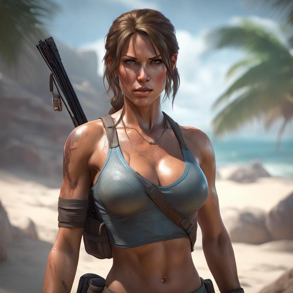 Lara Croft Portrait in Bikini, Detailed Art Style